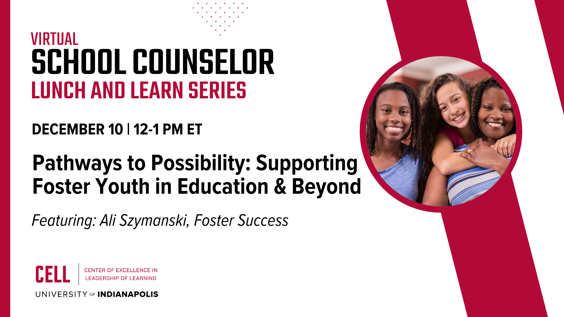 Webinar graphic with 3 females of different ages smiling