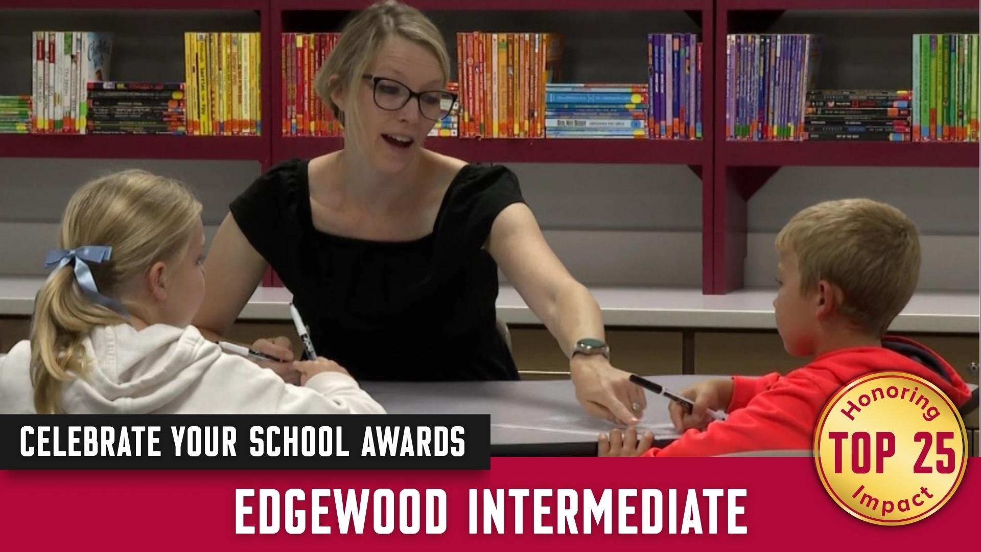 Edgewood Intermediate awardee photo of teacher with 2 students 