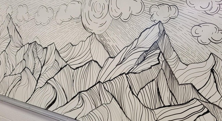 Mountain drawing on whiteboard