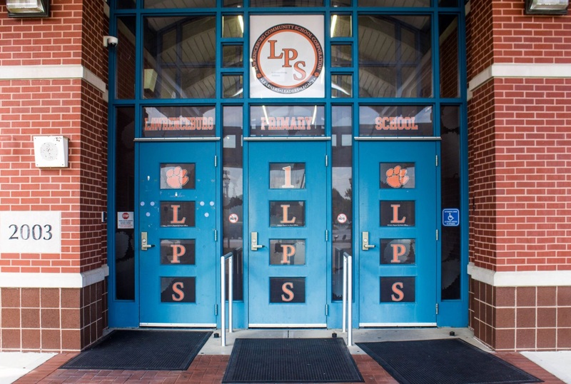 Doors at entrance to Lawrenceburg Primary School