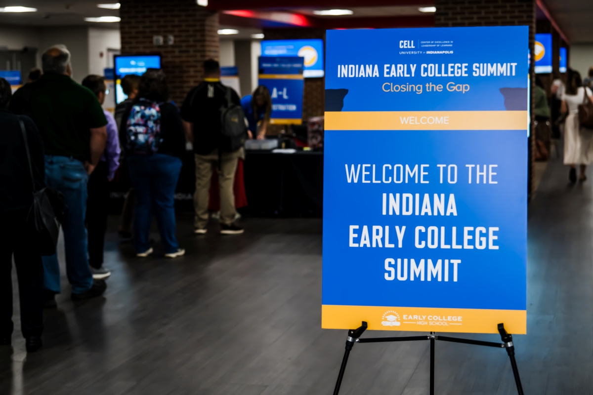 Welcome sign at the Indiana Early College Summit