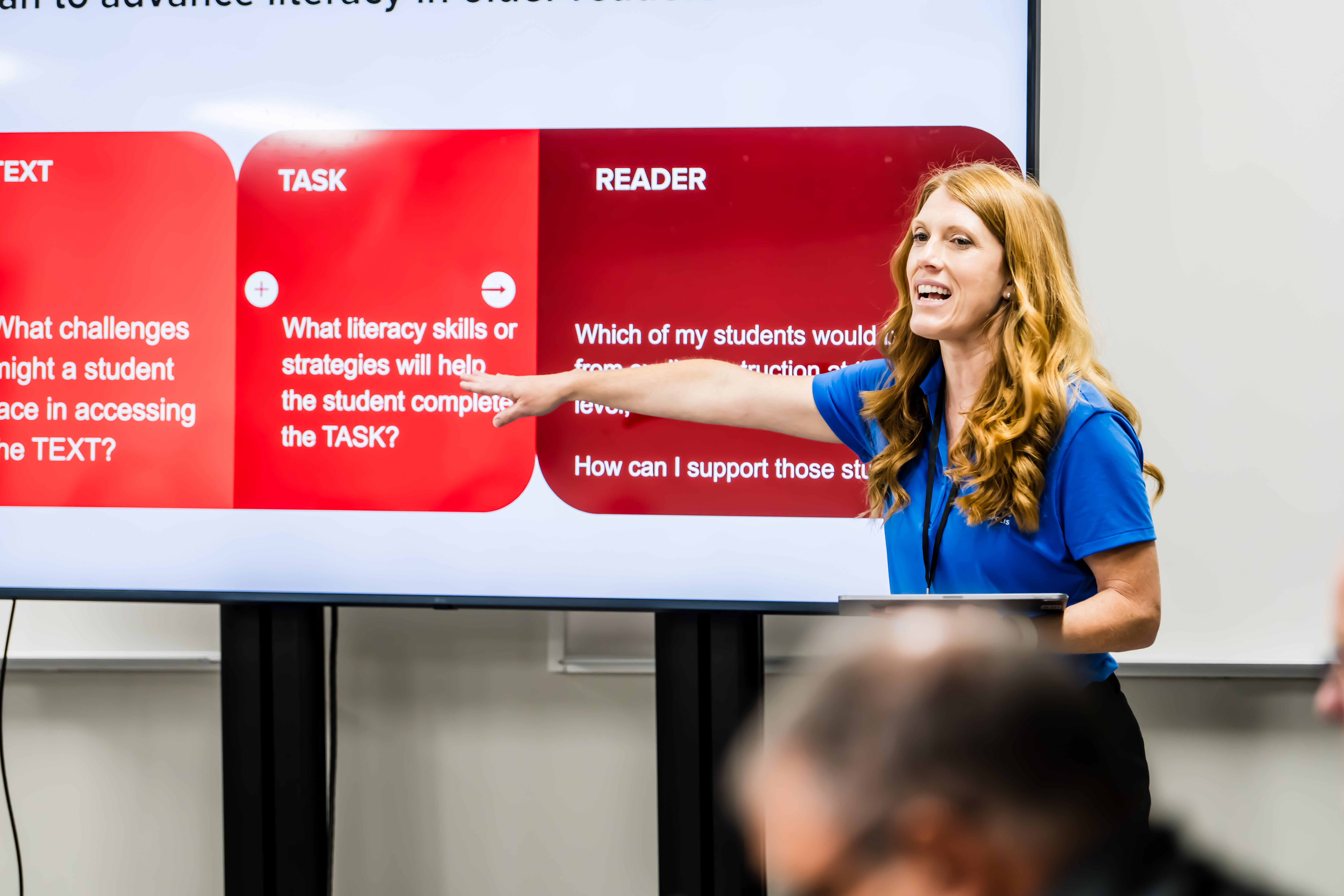 Megan Thompson, CELL's director of literacy, presents to educators