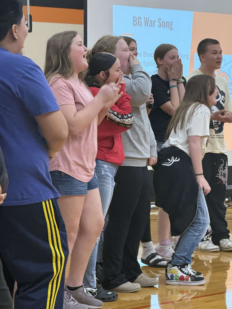 Students sing the Beech Grove War Song